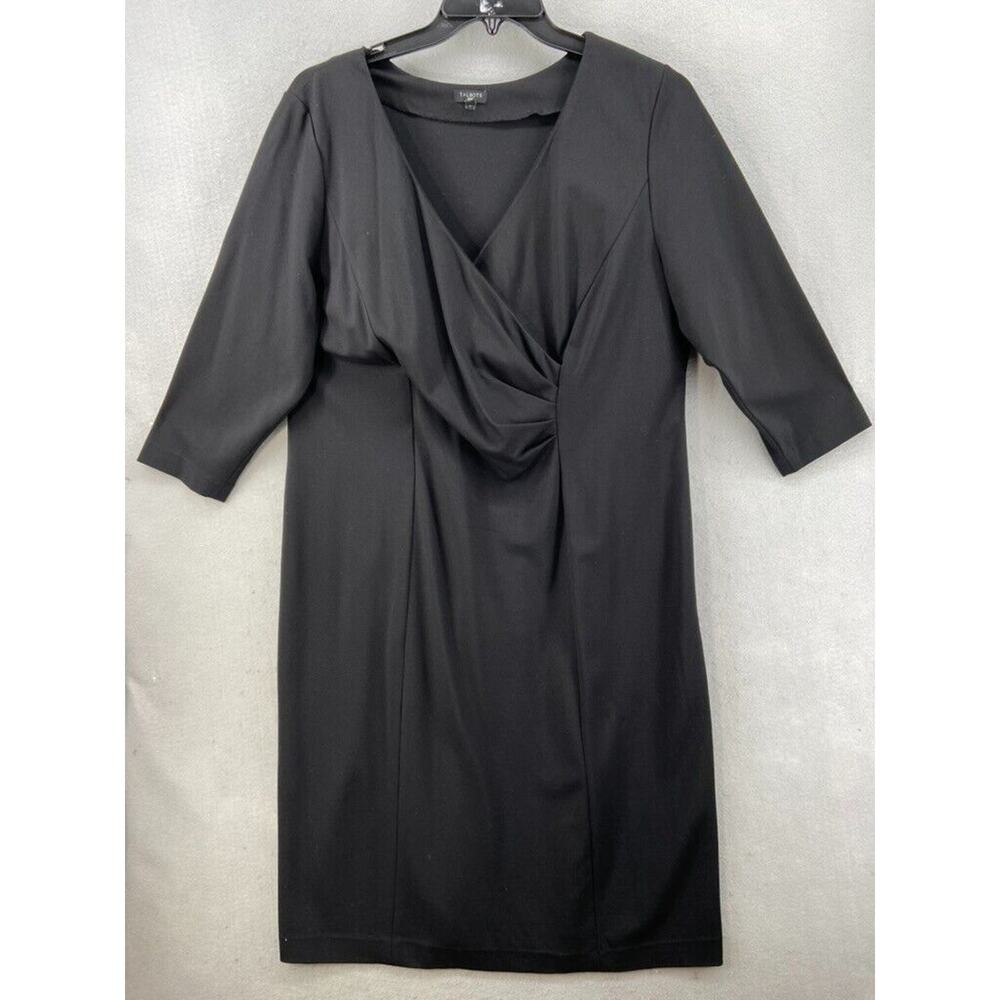 Talbots Woman Dress Sz 18W Black Knit Stretch Blouson Wrap V Neck Knee Length